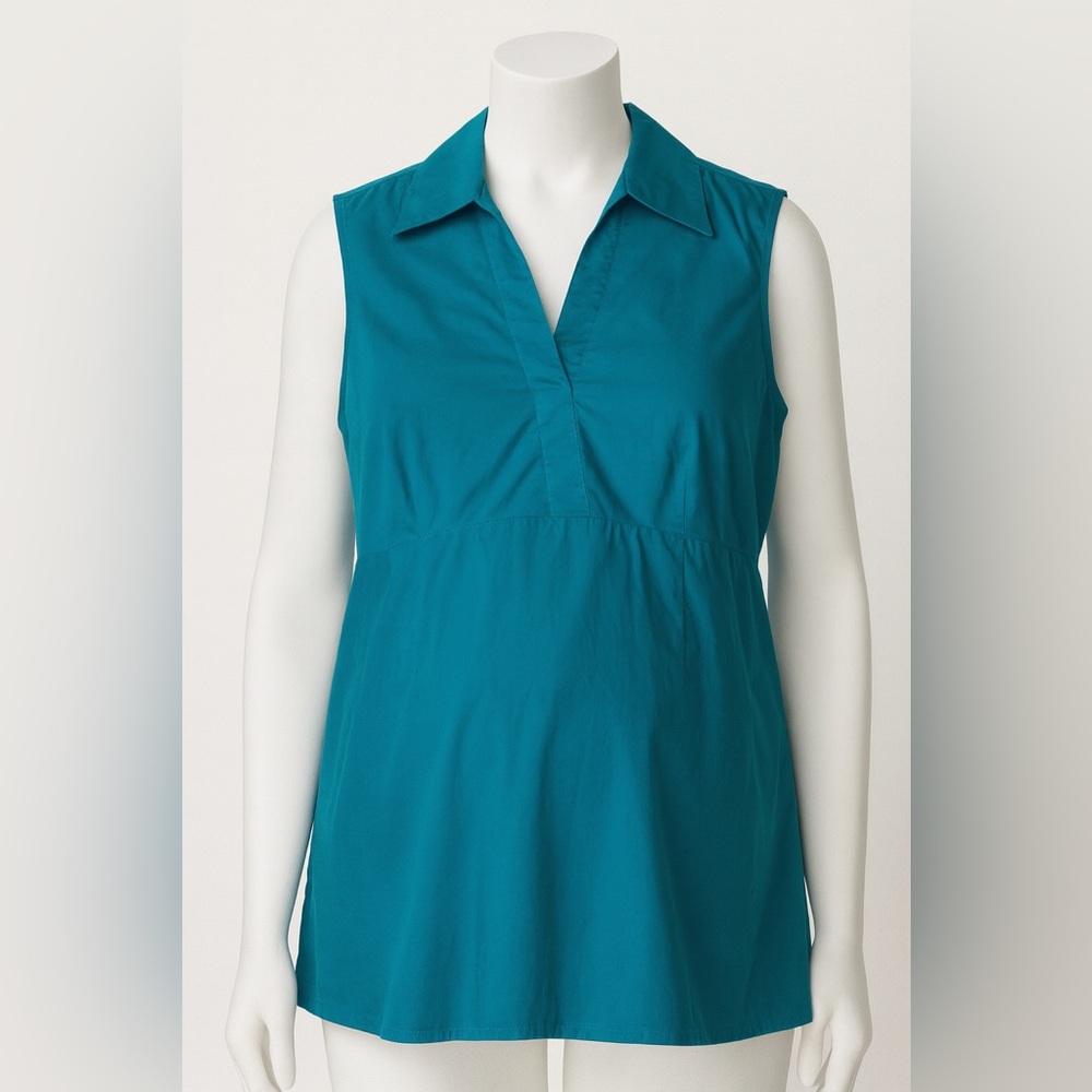Duo Maternity Stretch Collard Sleeveless Tank With Tie Back Teal Size XL